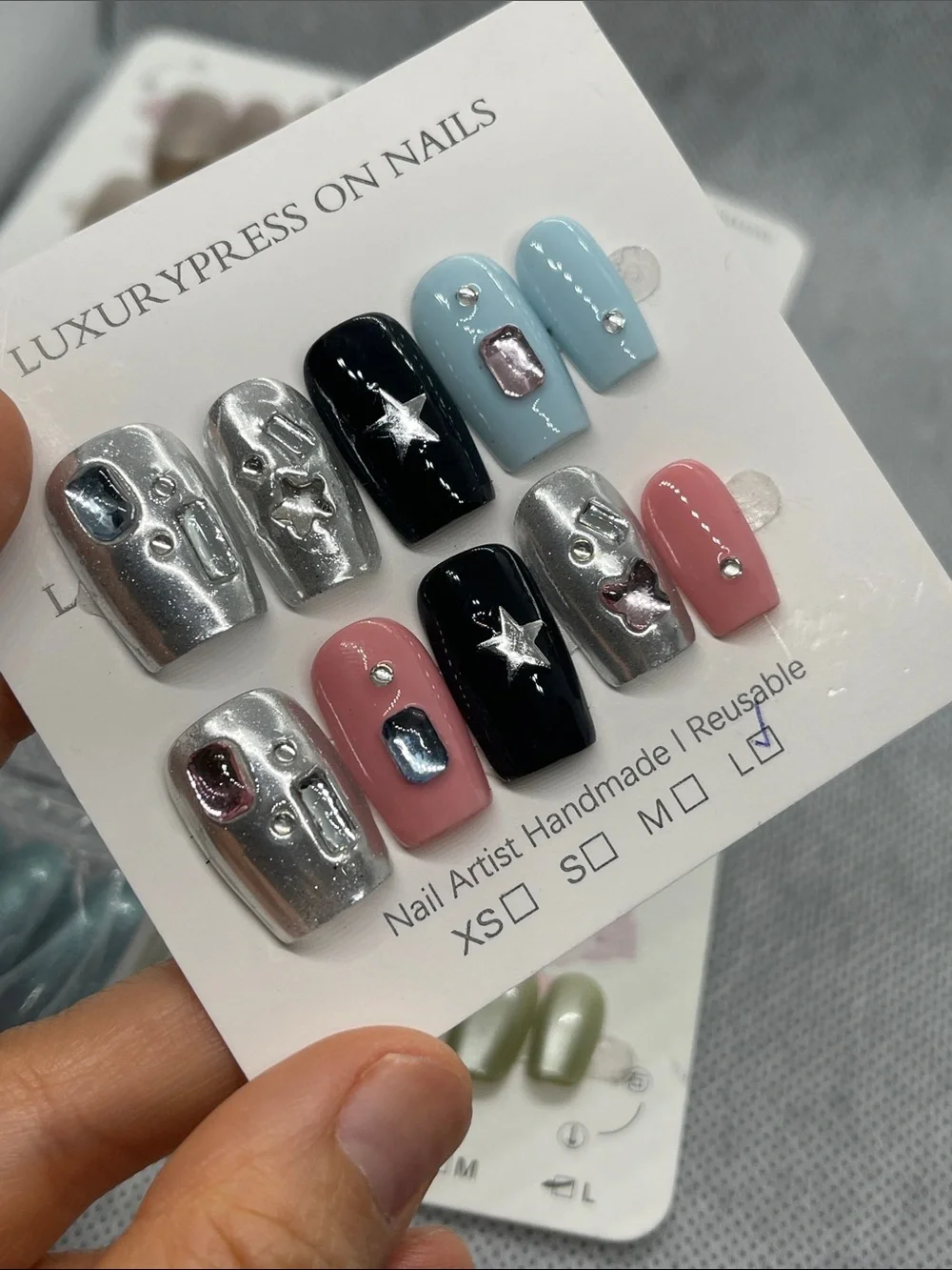 L size press on nails